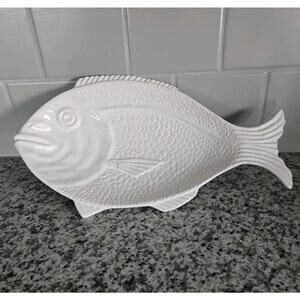 Ceramic Fish Platter Serving Dish Pottery Handcrafted White 18" Made In Portugal